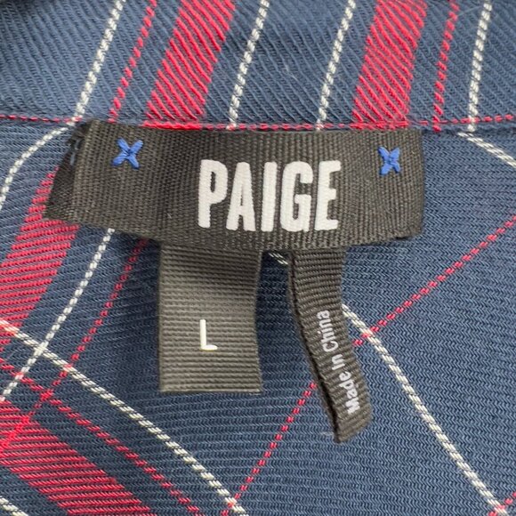 PAIGE Plaid Button Down Shirt Navy Red Long Sleeve Size L - Picture 7 of 10
